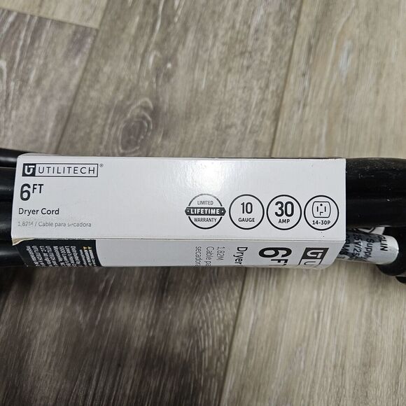 Utilitech 6ft 4 Prong Black Dryer Appliance Power Cord 10 Gauge 30 Amp New - Picture 5 of 7